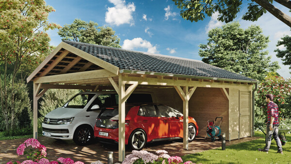 2 Autos unter einem Carport